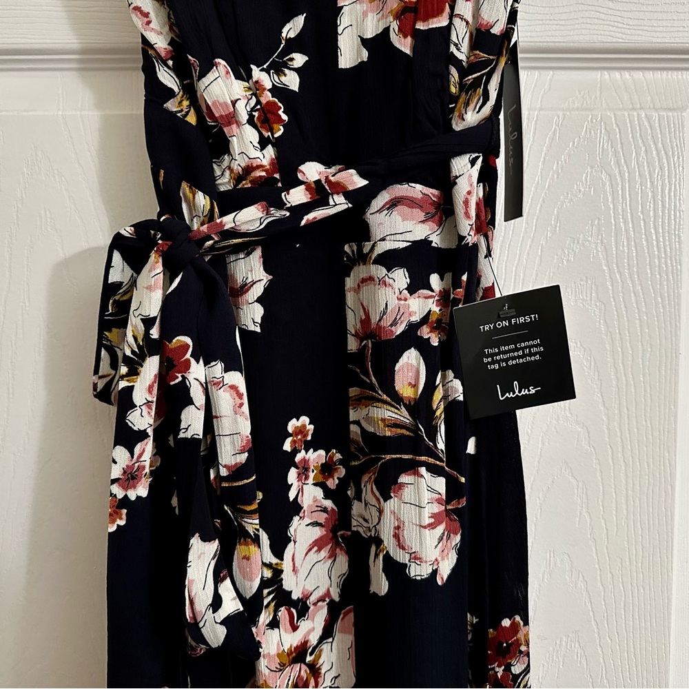 NWT Lulus Maxi dress floral pattern navy blue size XL - Picture 6 of 7